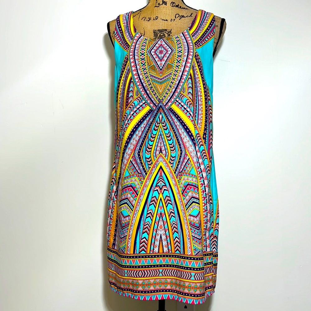 PINK OWL | Sleeveless Open Back Printed Shift. Sz. L